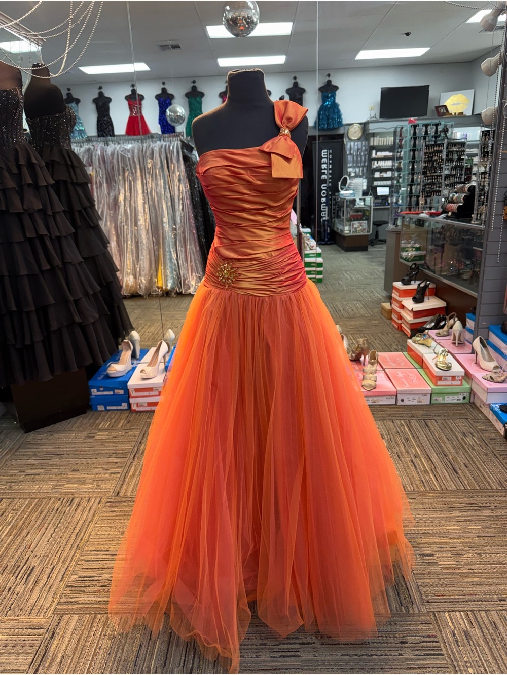 ALYCE DESIGNS SZ-4 9063 ORANGE PAGEANT FORMAL PROM DRESS